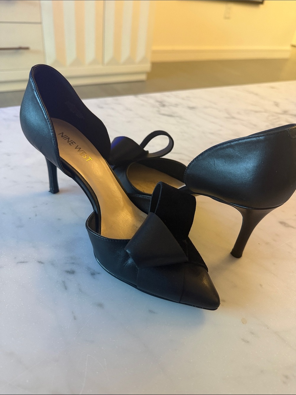Nine West Black Pointed D'Orsay Pumps with Decorative Bow